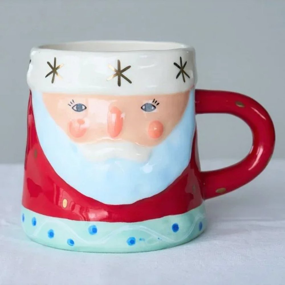 Brand New! ANTHROPOLOGIE Bird Can Fox Santa Claus Mug 14 oz Christmas Coffee Cup